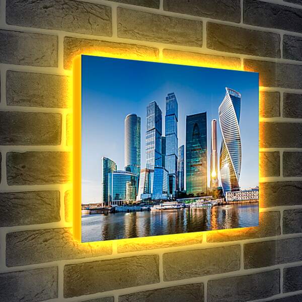 Лайтбокс световая панель - Отражение солнца в башнях Москва-сити