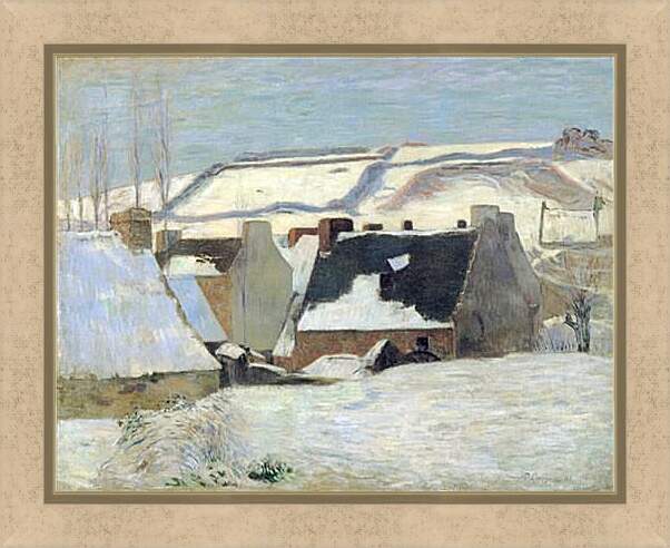 Картина в раме - Effet de neige. Бретонская деревня в снегу. Поль Гоген