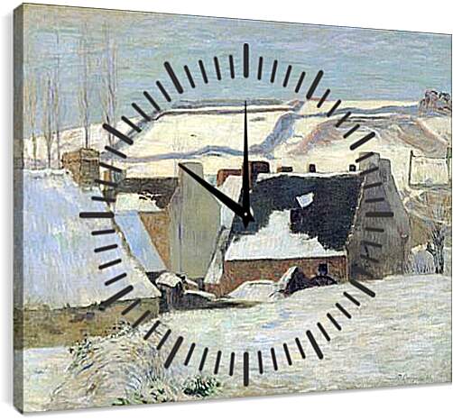 Часы картина - Effet de neige. Бретонская деревня в снегу. Поль Гоген