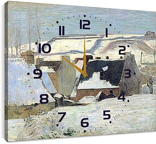 Часы картина - Effet de neige. Бретонская деревня в снегу. Поль Гоген