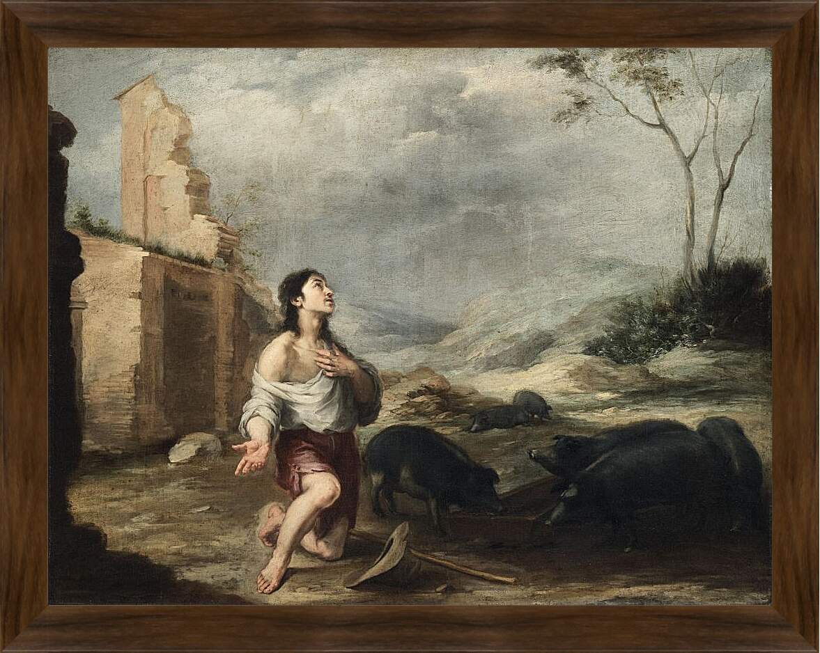 Картина в раме - Блудный сын, кормящий свиней. Бартоломе Эстебан Мурильо