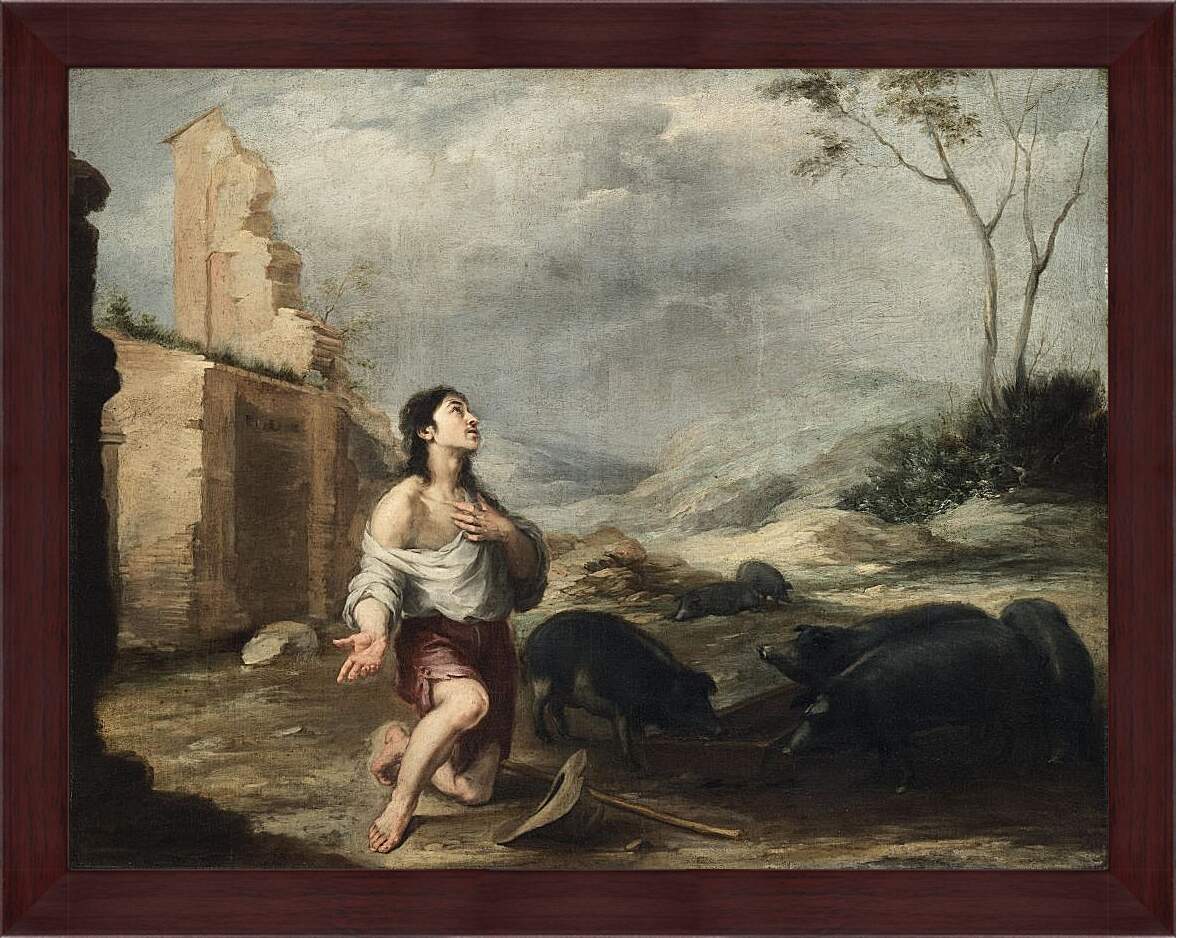 Картина в раме - Блудный сын, кормящий свиней. Бартоломе Эстебан Мурильо