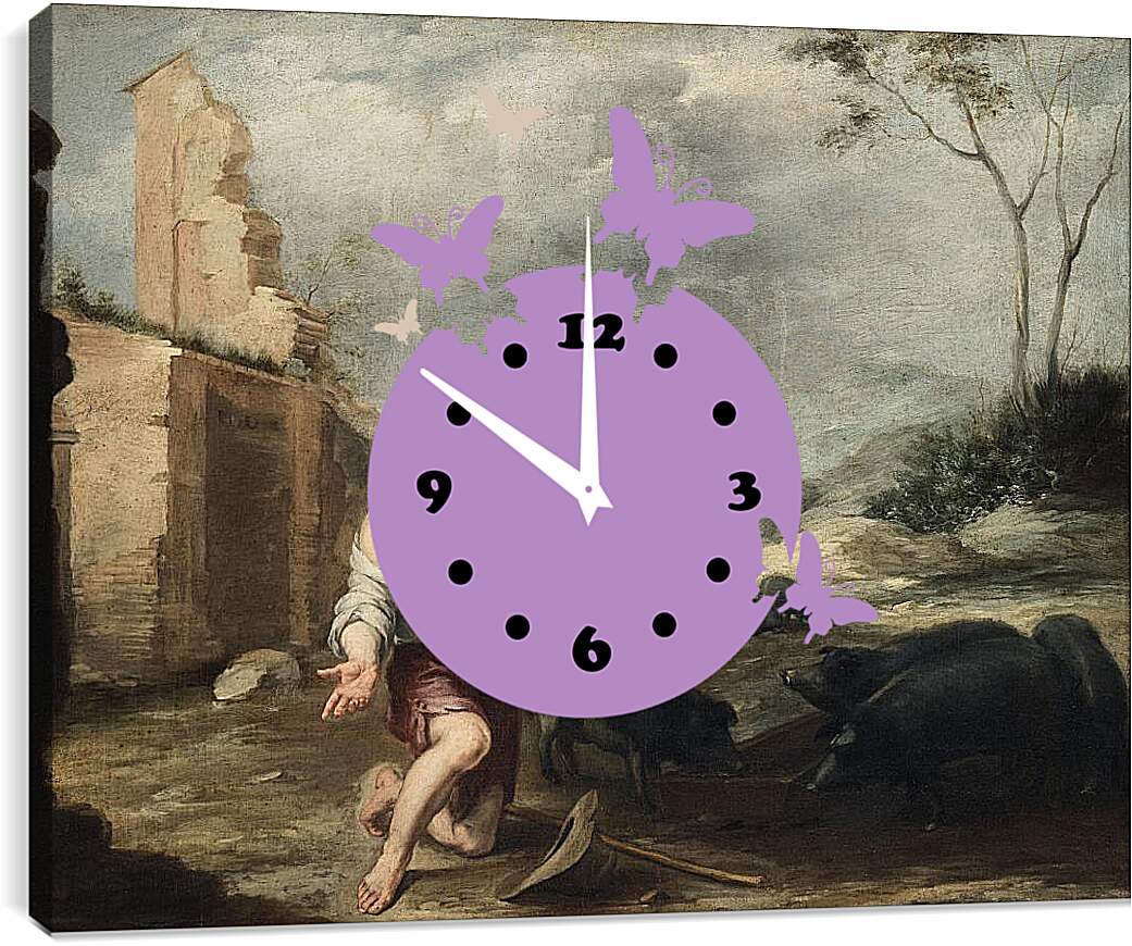 Часы картина - Блудный сын, кормящий свиней. Бартоломе Эстебан Мурильо