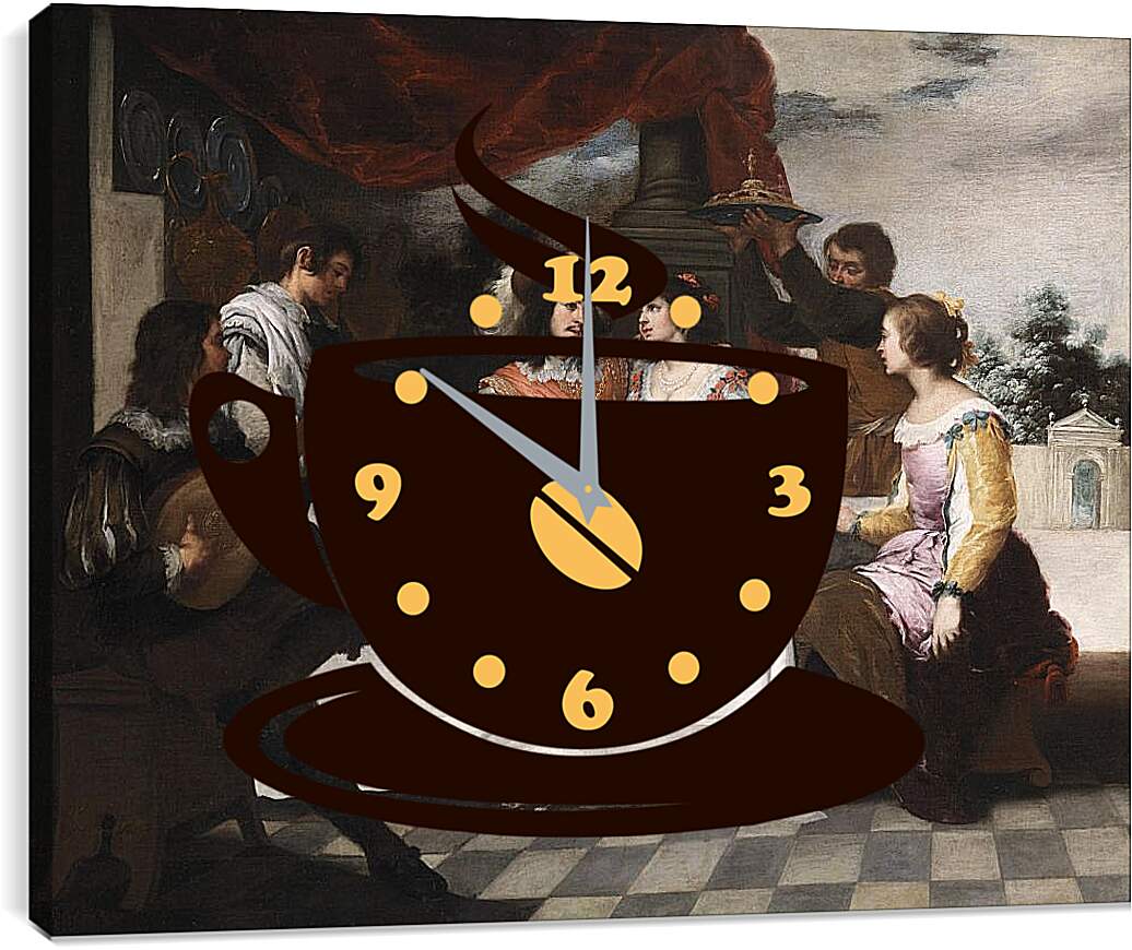 Часы картина - Блудный сын, пирующий с куртизанками. Бартоломе Эстебан Мурильо