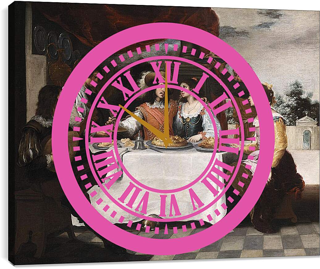 Часы картина - Блудный сын, пирующий с куртизанками. Бартоломе Эстебан Мурильо