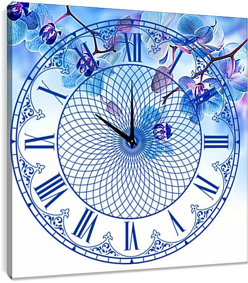 Часы картина - blue orchid - Синяя Орхидея