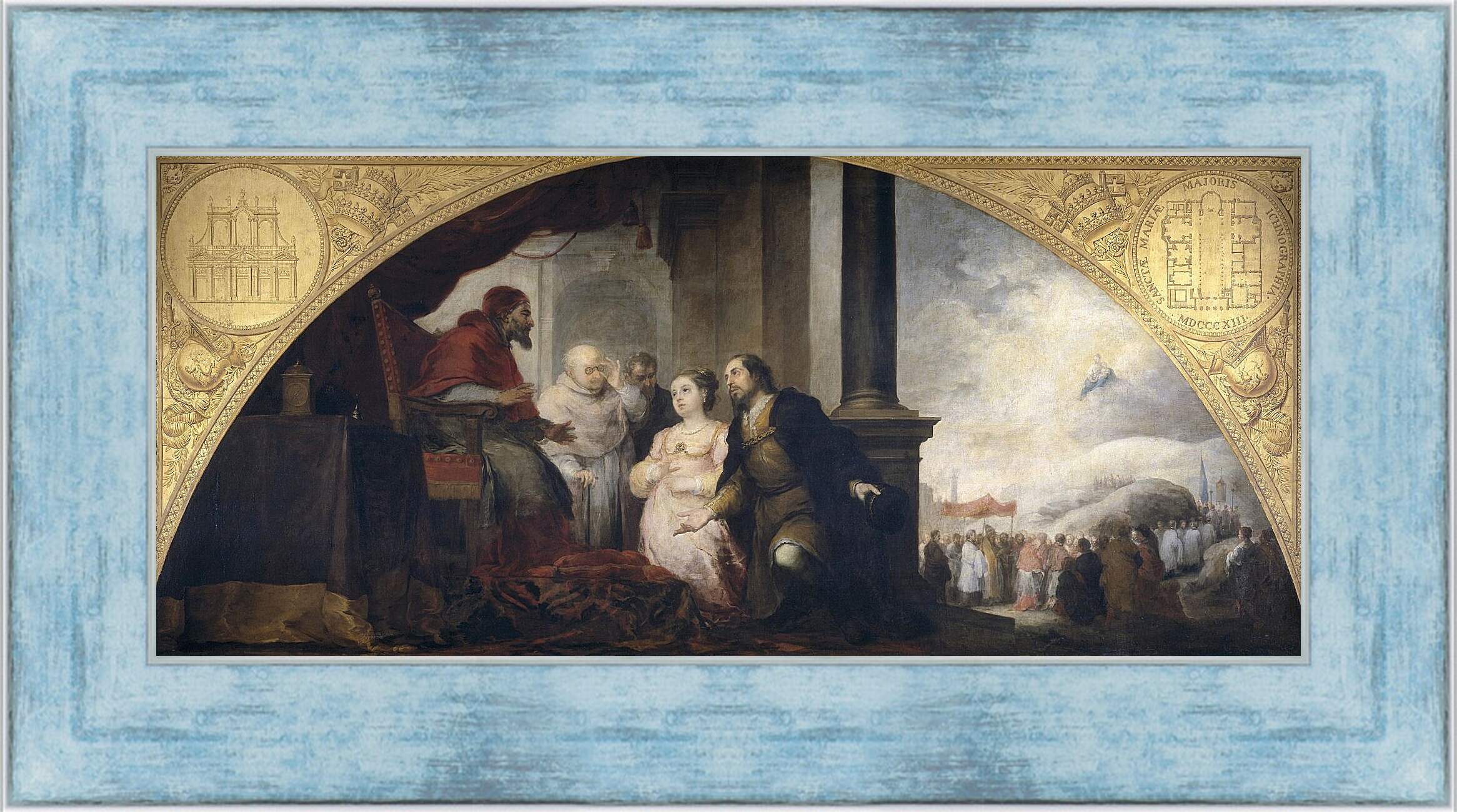 Картина в раме - Аристократ Хуан и его жена рассказывают о своем сне Папе Либерию. Бартоломе Эстебан Мурильо