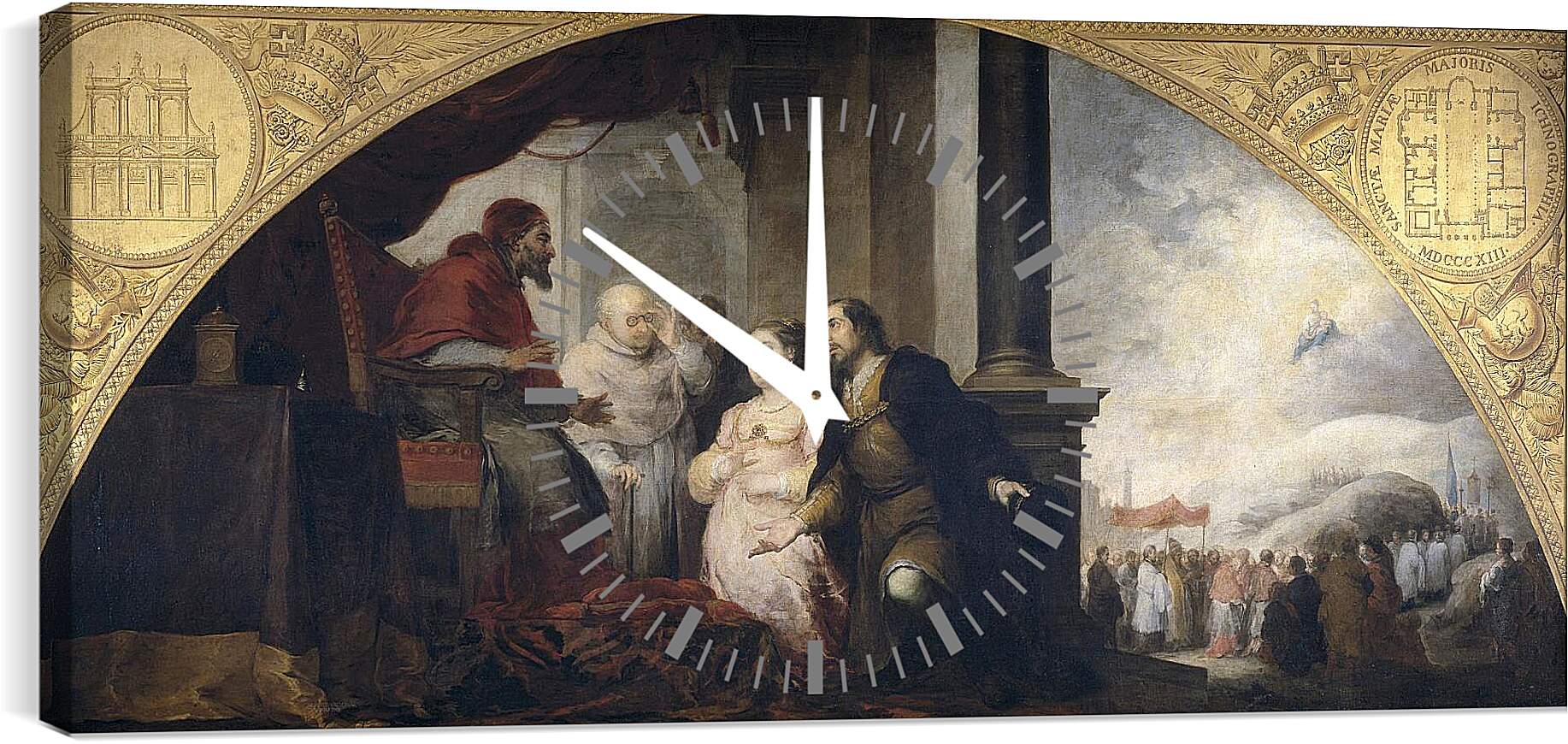 Часы картина - Аристократ Хуан и его жена рассказывают о своем сне Папе Либерию. Бартоломе Эстебан Мурильо