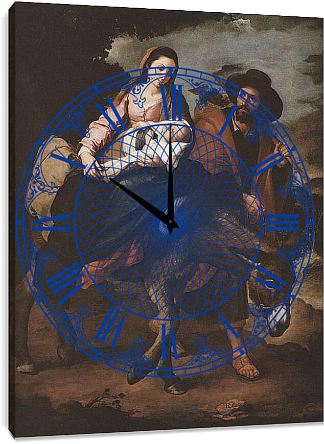 Часы картина - Бегство в Египет. Бартоломе Эстебан Мурильо