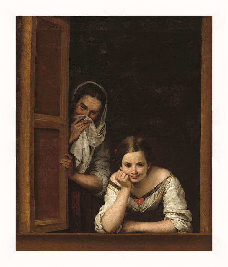 Картина в раме - Две девушки у окна. Бартоломе Эстебан Мурильо