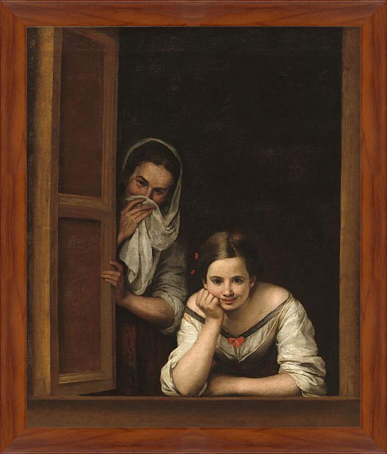 Картина в раме - Две девушки у окна. Бартоломе Эстебан Мурильо