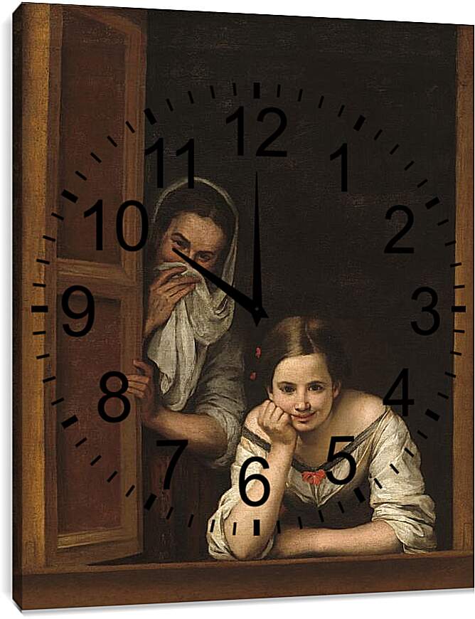 Часы картина - Две девушки у окна. Бартоломе Эстебан Мурильо