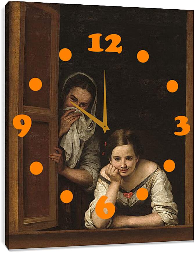 Часы картина - Две девушки у окна. Бартоломе Эстебан Мурильо