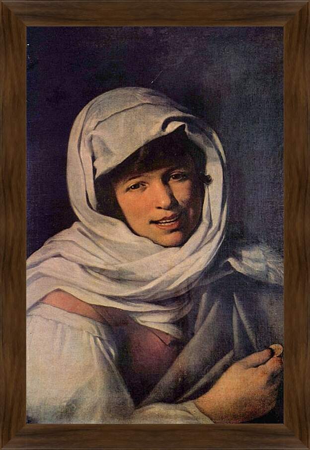 Картина в раме - Девушка с монетой (или Галицийская девушка). Бартоломе Эстебан Мурильо