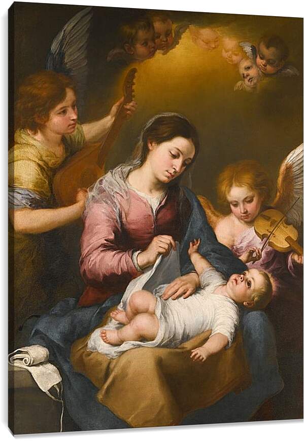Постер и плакат - Мария и Младенец с музицирующими ангелами. Бартоломе Эстебан Мурильо