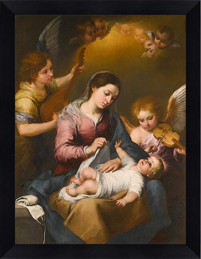 Картина в раме - Мария и Младенец с музицирующими ангелами. Бартоломе Эстебан Мурильо