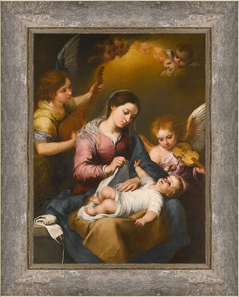 Картина в раме - Мария и Младенец с музицирующими ангелами. Бартоломе Эстебан Мурильо