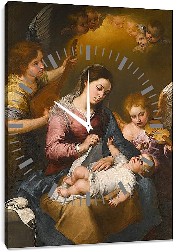 Часы картина - Мария и Младенец с музицирующими ангелами. Бартоломе Эстебан Мурильо