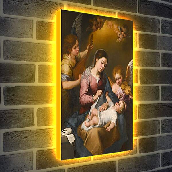Лайтбокс световая панель - Мария и Младенец с музицирующими ангелами. Бартоломе Эстебан Мурильо
