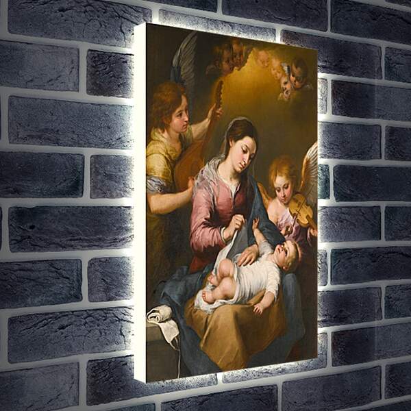 Лайтбокс световая панель - Мария и Младенец с музицирующими ангелами. Бартоломе Эстебан Мурильо