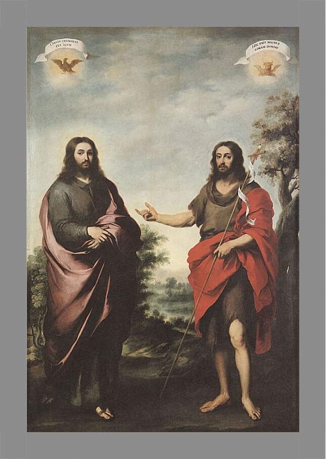 Картина в раме - Святой Иоанн Креститель указывает на Христа. Бартоломе Эстебан Мурильо