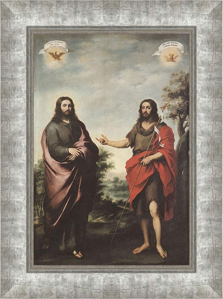 Картина в раме - Святой Иоанн Креститель указывает на Христа. Бартоломе Эстебан Мурильо