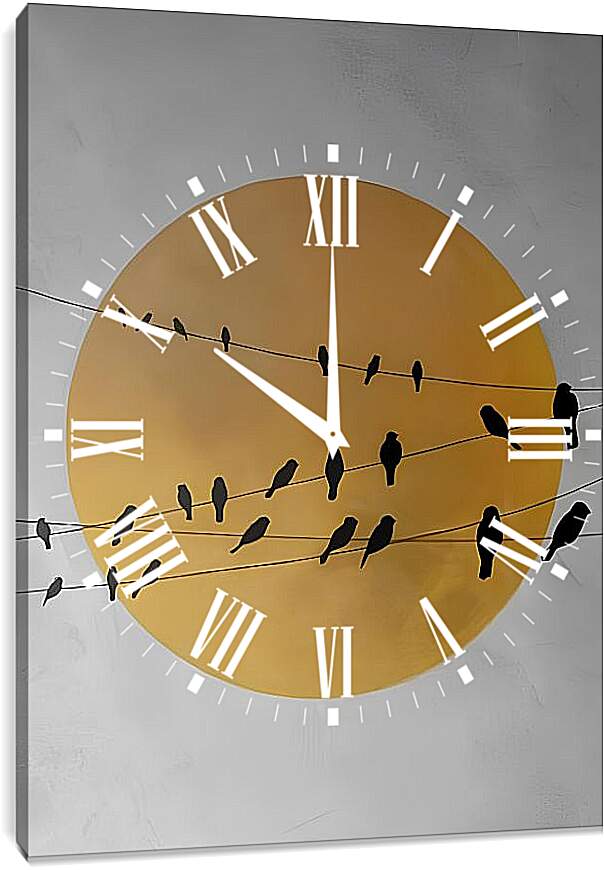 Часы картина - Птицы на проводах
