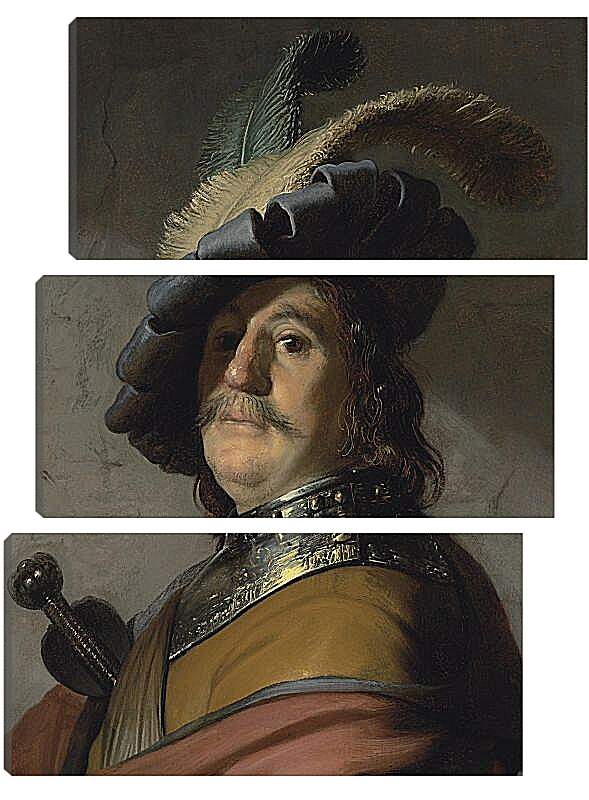 Модульная картина - Портрет мужчины в горжете и берете с перьями. Рембрандт