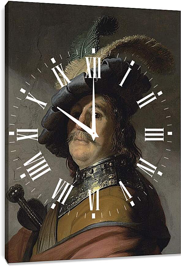 Часы картина - Портрет мужчины в горжете и берете с перьями. Рембрандт