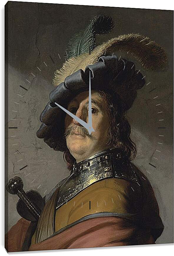 Часы картина - Портрет мужчины в горжете и берете с перьями. Рембрандт