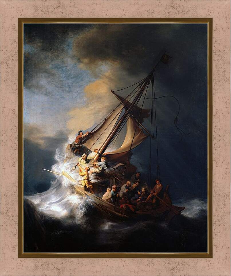 Картина в раме - Христос во время шторма на море Галилейском. Рембрандт