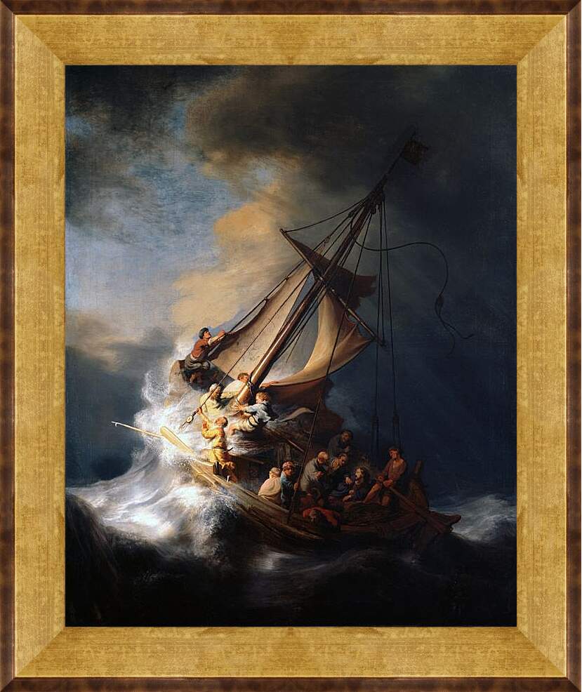 Картина в раме - Христос во время шторма на море Галилейском. Рембрандт
