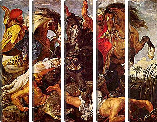 Модульная картина - Охота на гиппопотама. Питер Пауль Рубенс