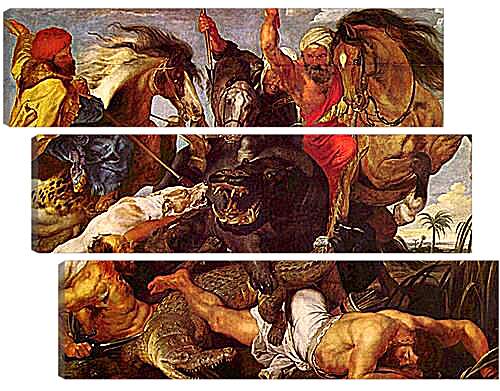 Модульная картина - Охота на гиппопотама. Питер Пауль Рубенс