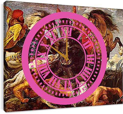 Часы картина - Охота на гиппопотама. Питер Пауль Рубенс