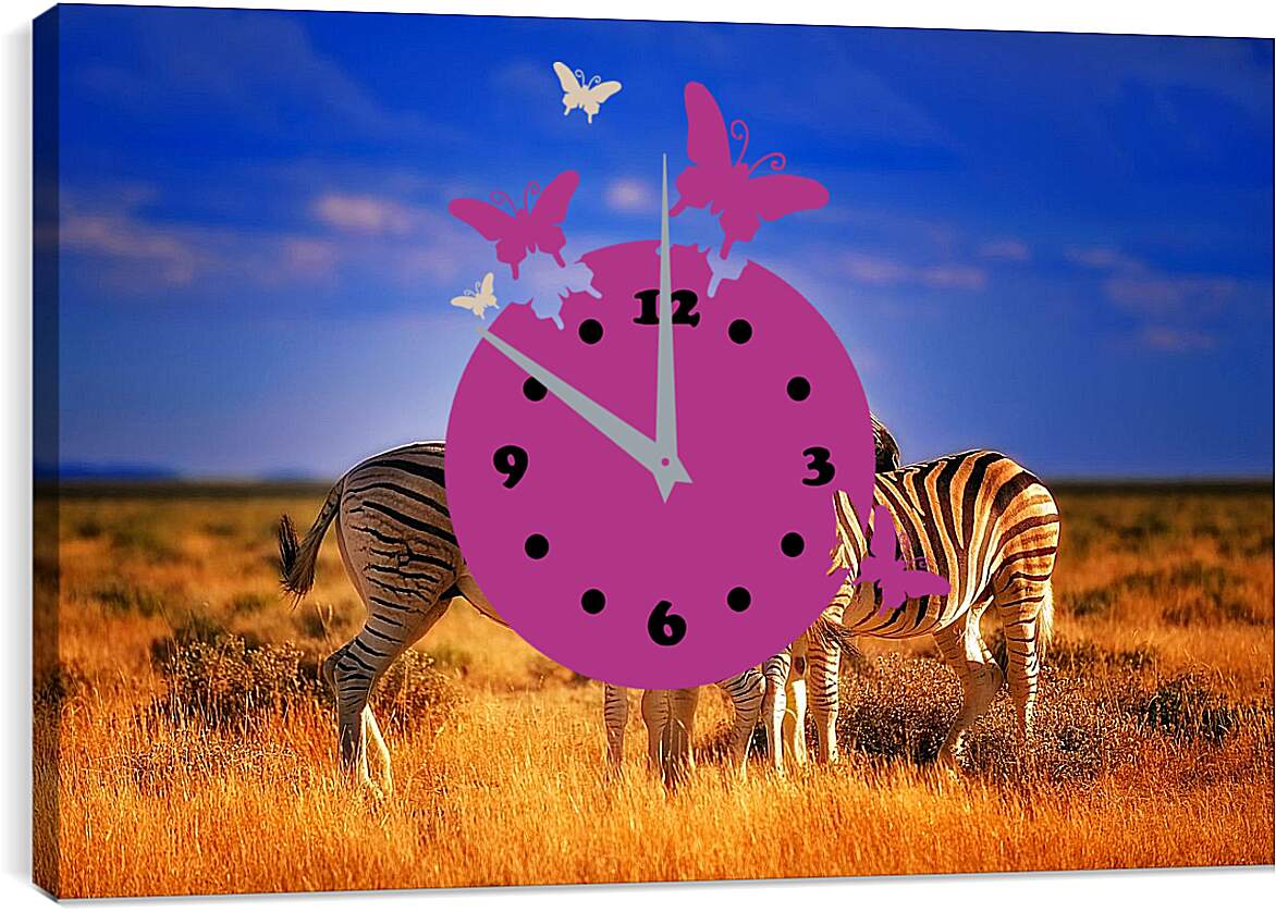 Часы картина - Зебры