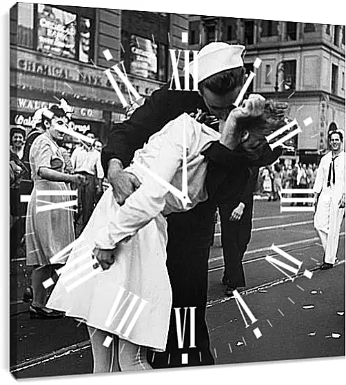 Часы картина - VJ Day, The Kiss - Безоговорочная капитуляция, Поцелуй на Таймс Сквер
