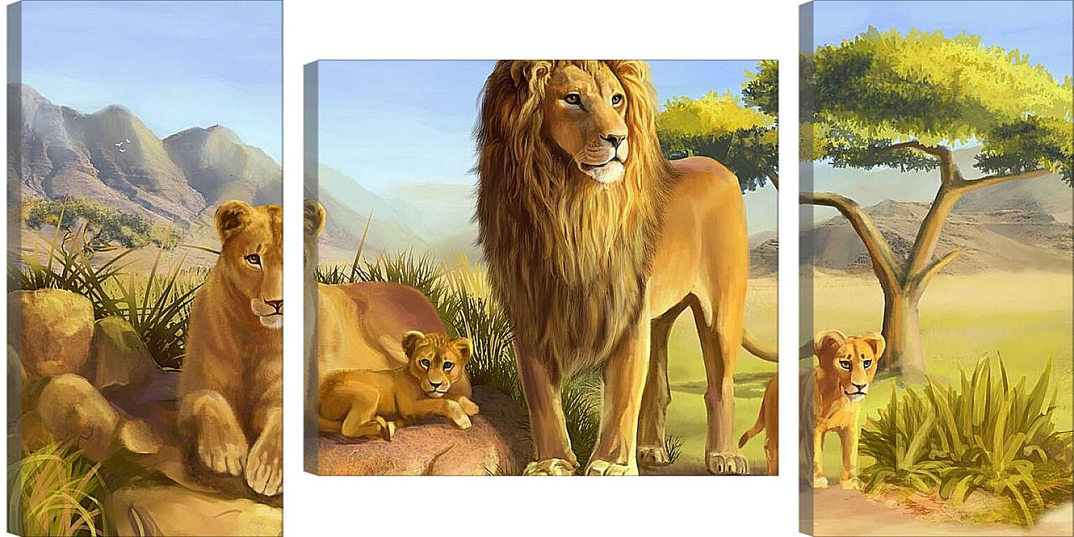 Модульная картина - Семья львов