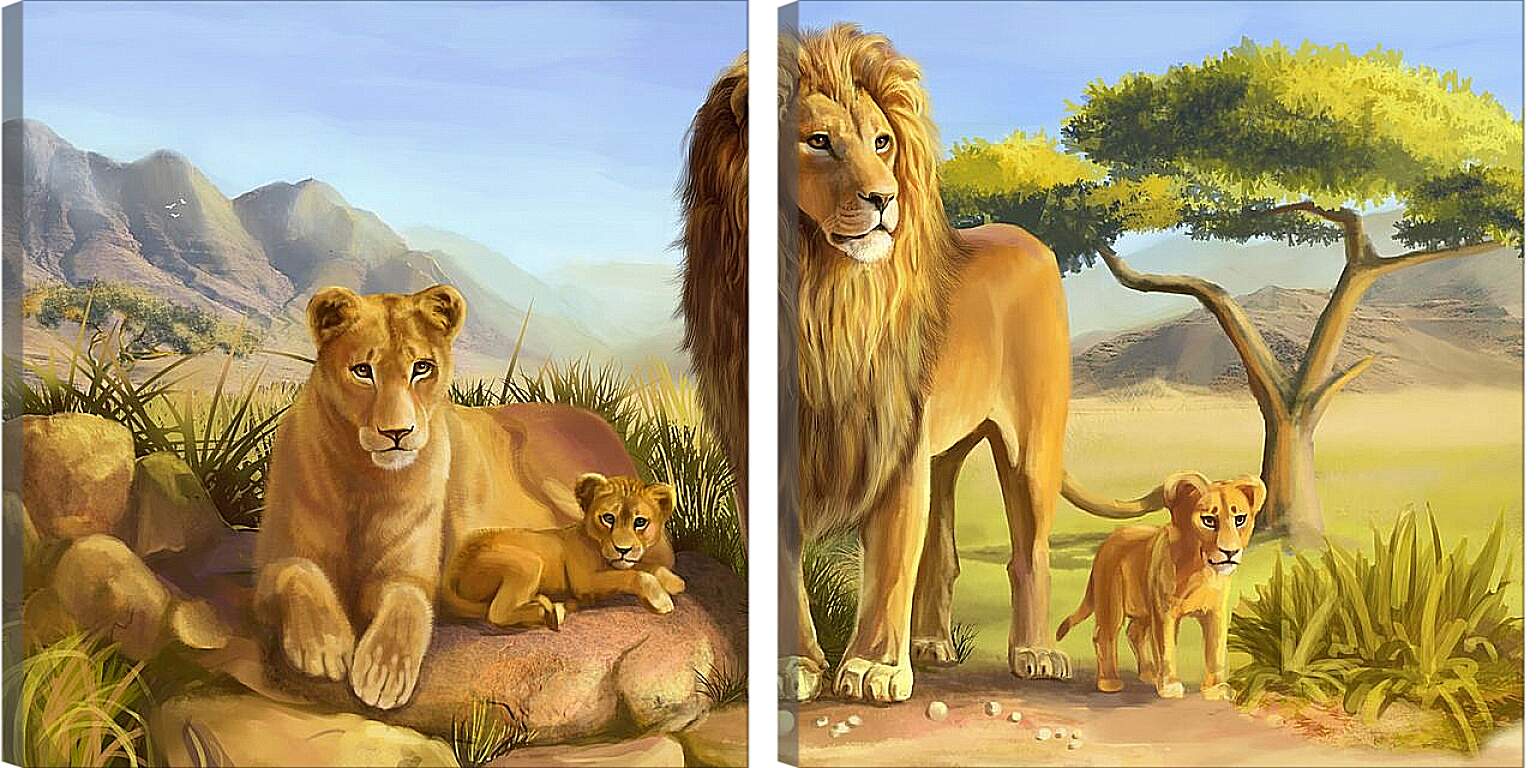 Модульная картина - Семья львов