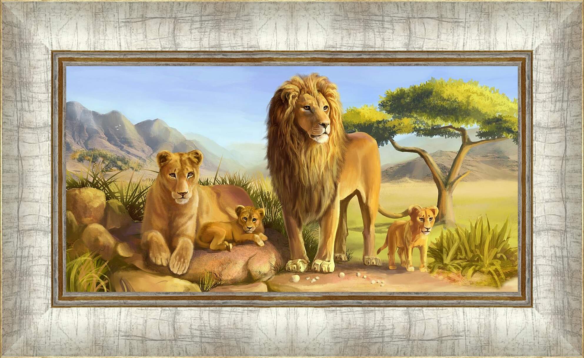 Картина в раме - Семья львов
