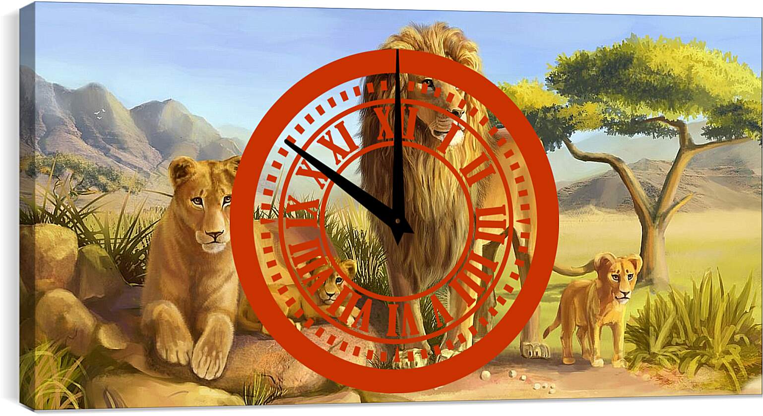 Часы картина - Семья львов