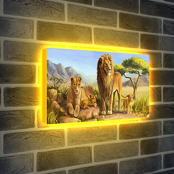Лайтбокс световая панель - Семья львов