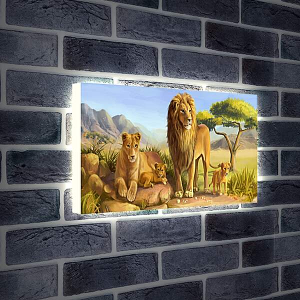 Лайтбокс световая панель - Семья львов