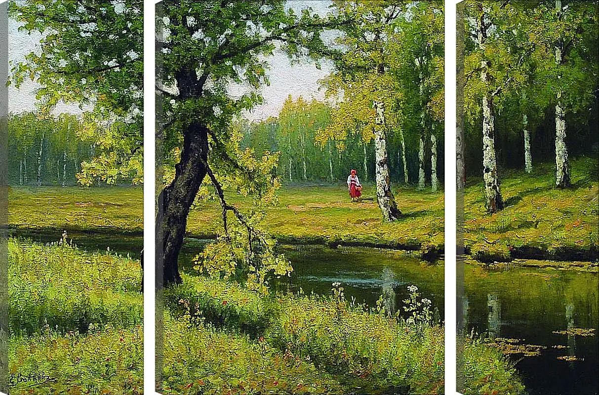 Модульная картина - Летний пейзаж с девочкой. Ефим Волков