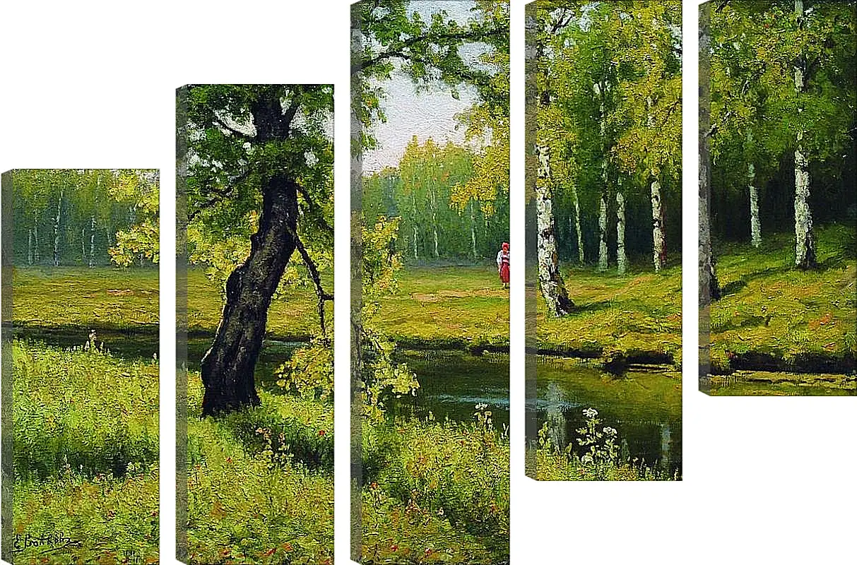 Модульная картина - Летний пейзаж с девочкой. Ефим Волков