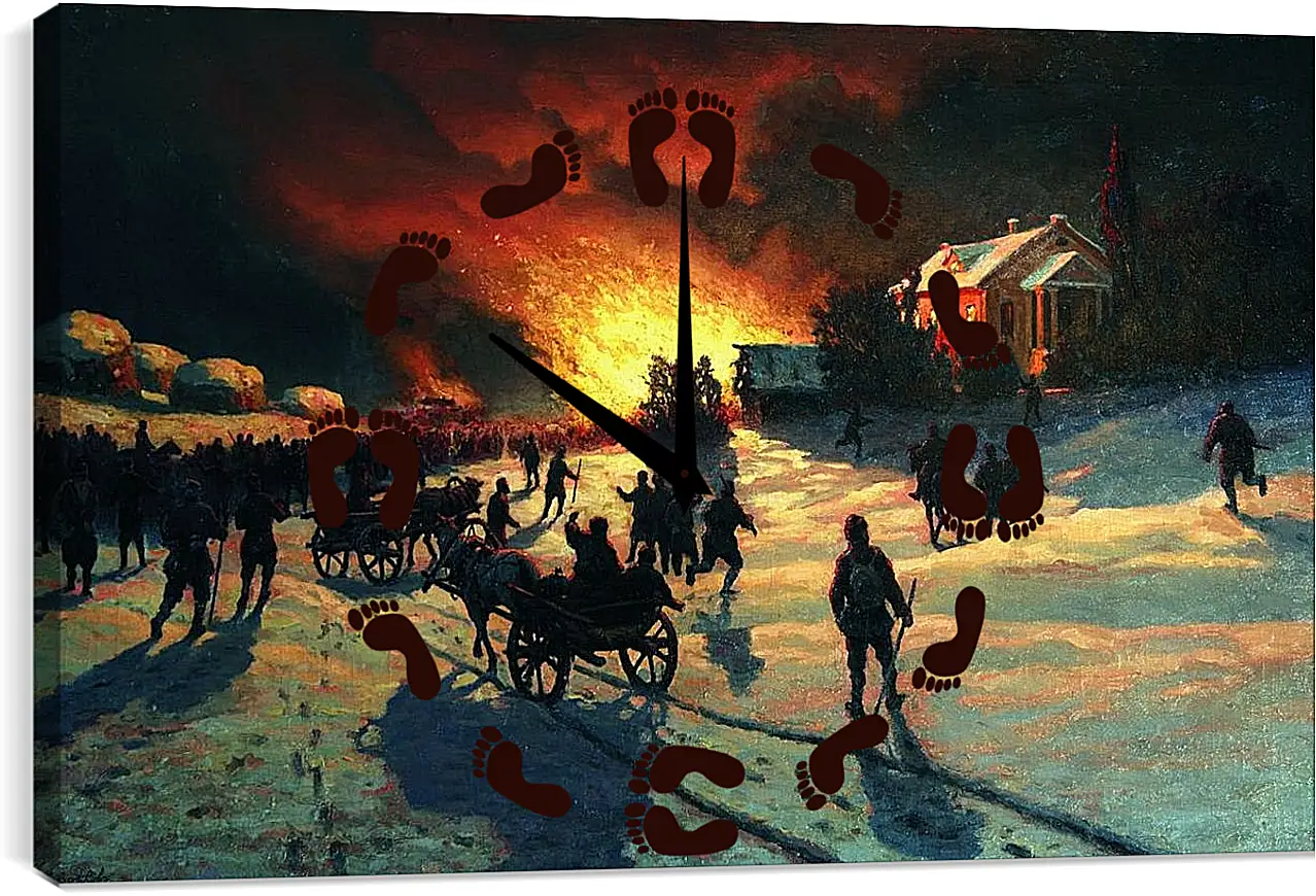 Часы картина - Пожар. Ефим Волков