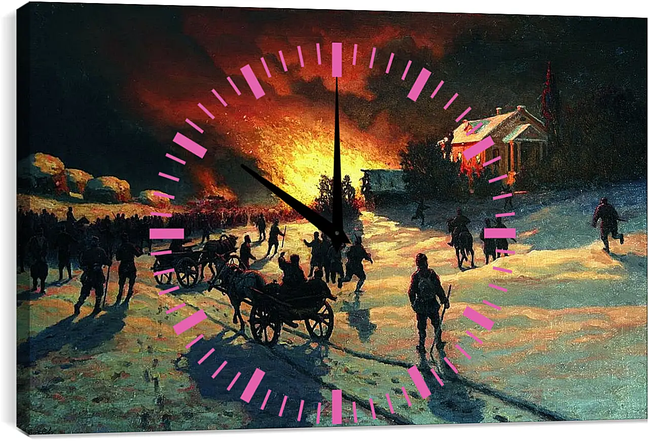 Часы картина - Пожар. Ефим Волков