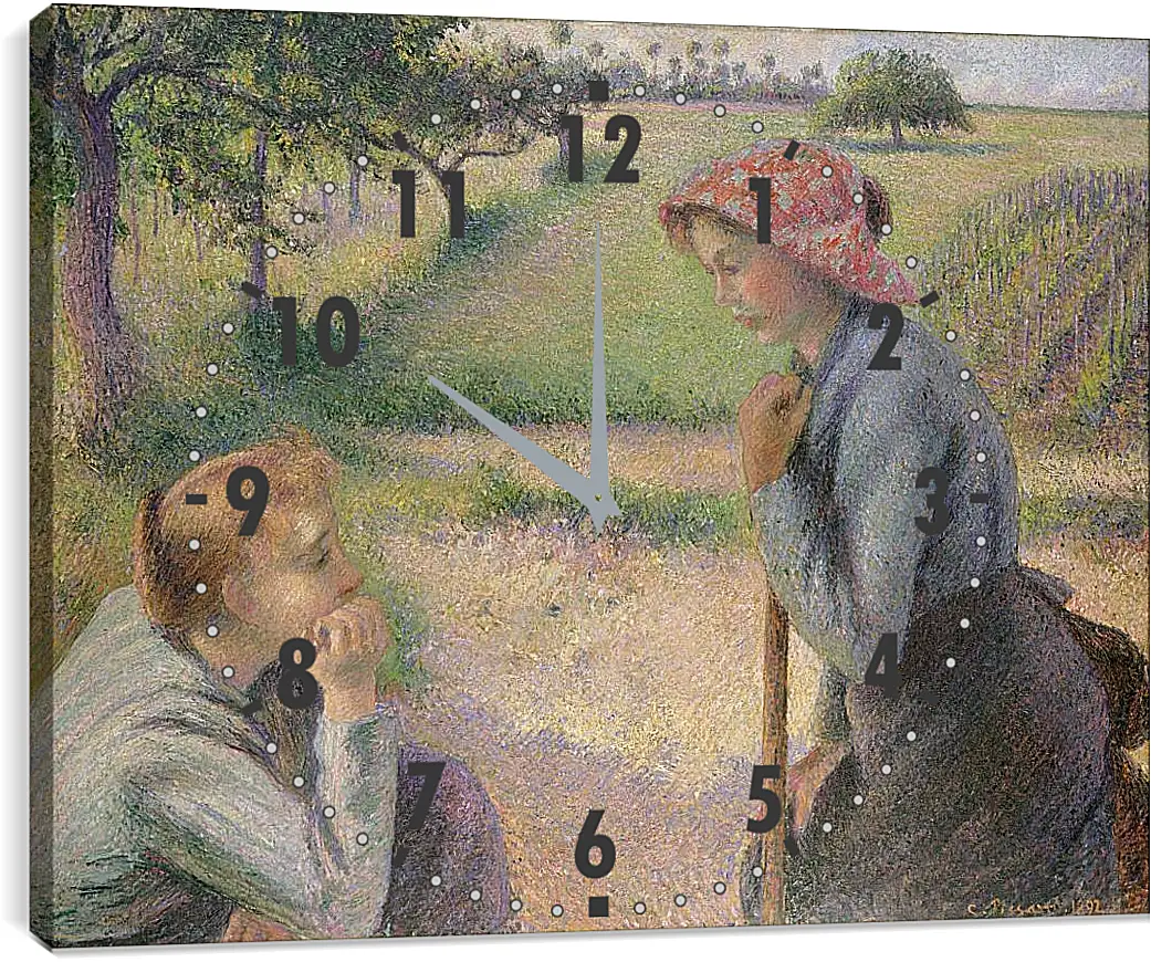 Часы картина - Молодые крестьянки. Камиль Писсарро