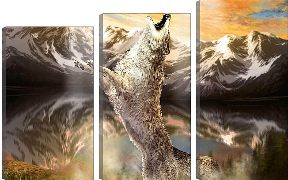Модульная картина - Волк в прыжке