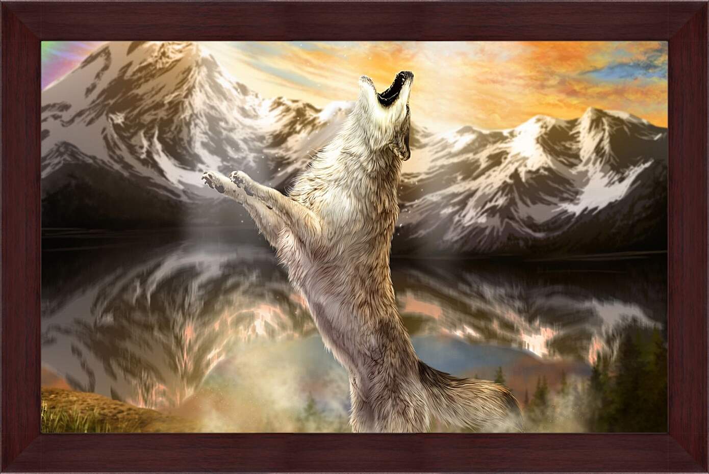 Картина в раме - Волк в прыжке